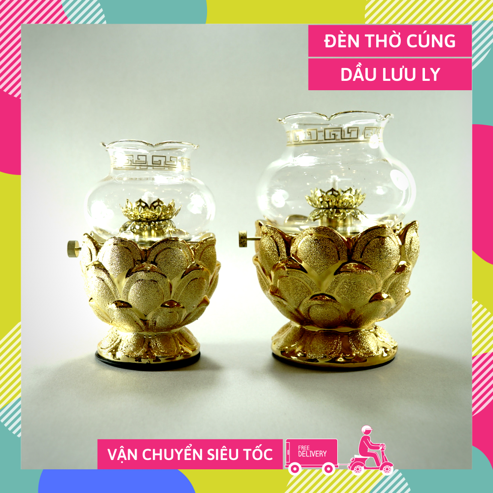 Đèn dầu thờ cúng Phật hoa sen kim sa vàng đốt dầu lưu lydầu hỏa - Nhiều cỡ