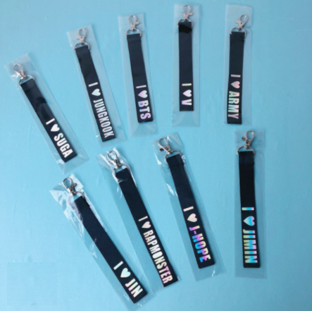 Dây strap bts - móc khóa điện thoại, móc cặp, balo army màu đen, màu bạc