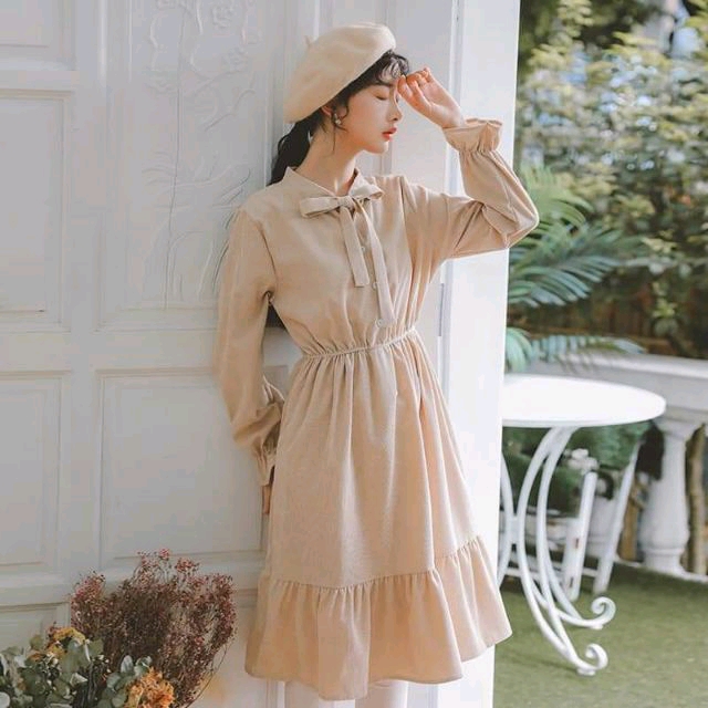 Đầm váy dài tay buộc nơ tiểu thư siêu xinh