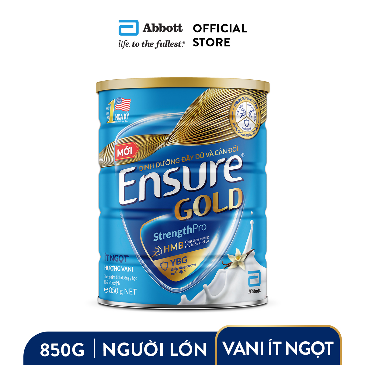 Lon sữa Ensure Gold hương vani ít ngọt 850g