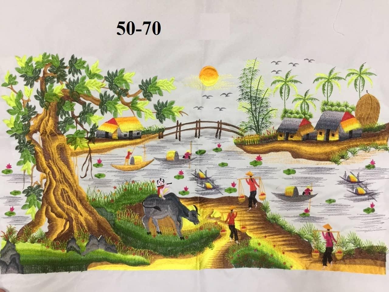 [HCM]tranh thêu vi tính thành phẩm đông quê chưa khung