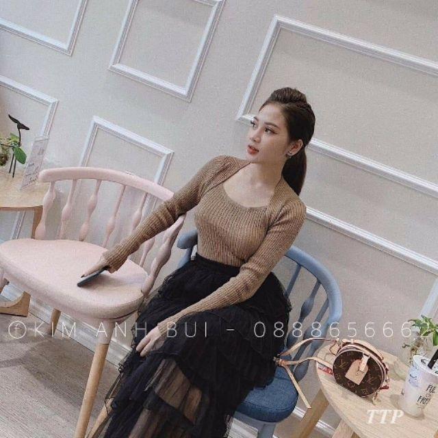 Áo thun len cổ vuông cao cấp