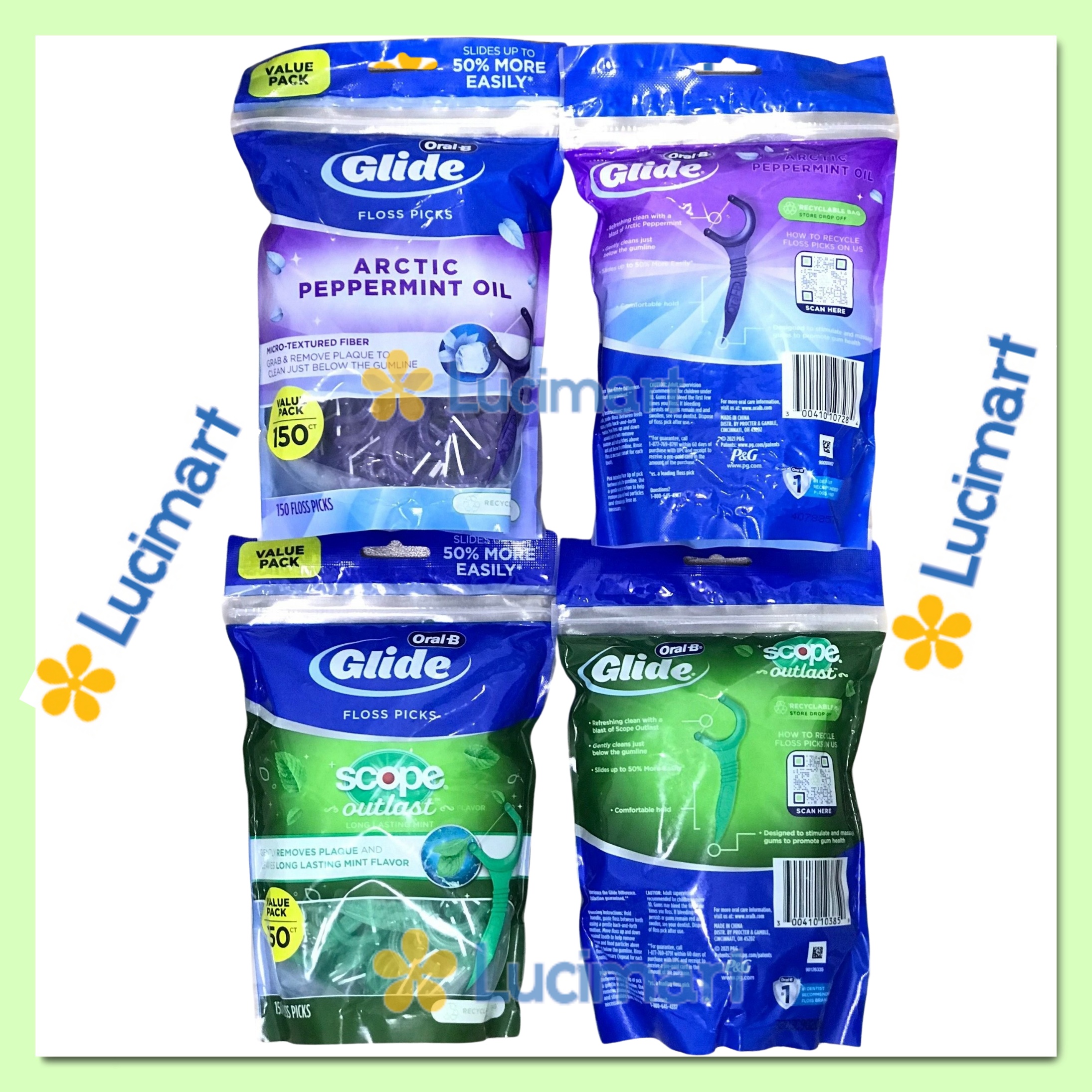 Tăm chỉ nha khoa Oral-B Complete từ Mỹ Glide Plus Scope Outlast Floss Picks [Hàng Mỹ]