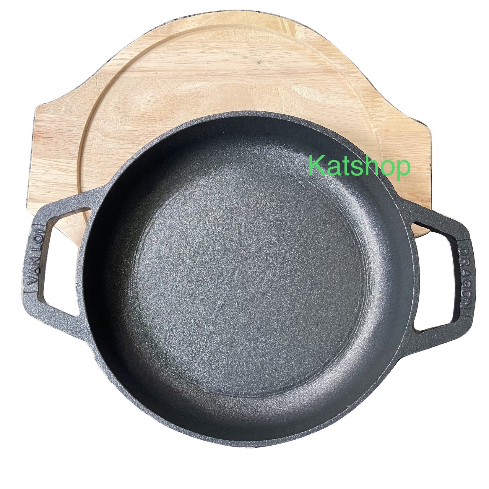 Bộ Chảo Gang Chống Dính Size 19cm Kèm Đế Lót Gỗ