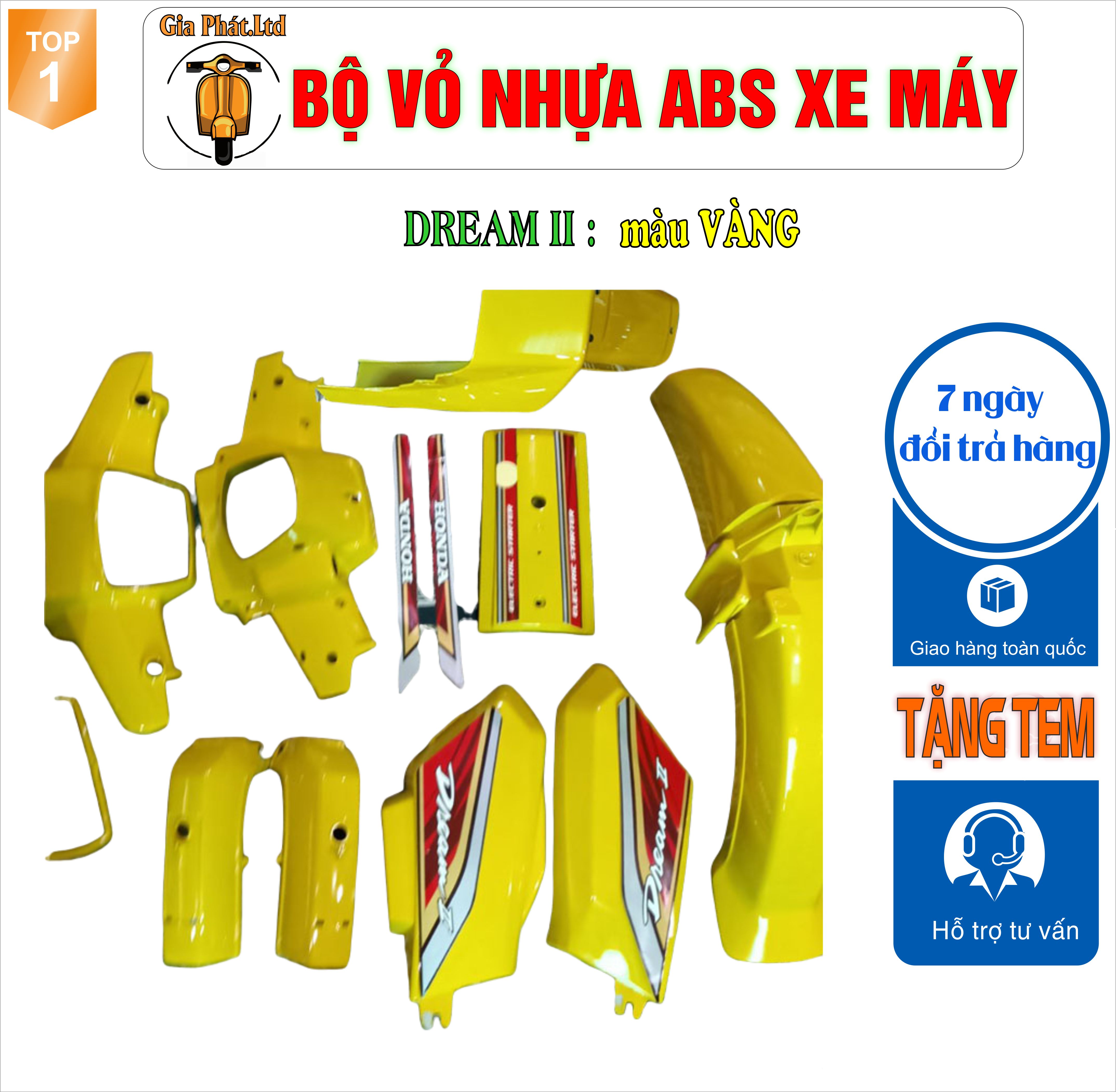 Bộ nhựa dàn áo xe dream ii - dream việt - thái - tàu - màu vàng - lzd-gp-2950