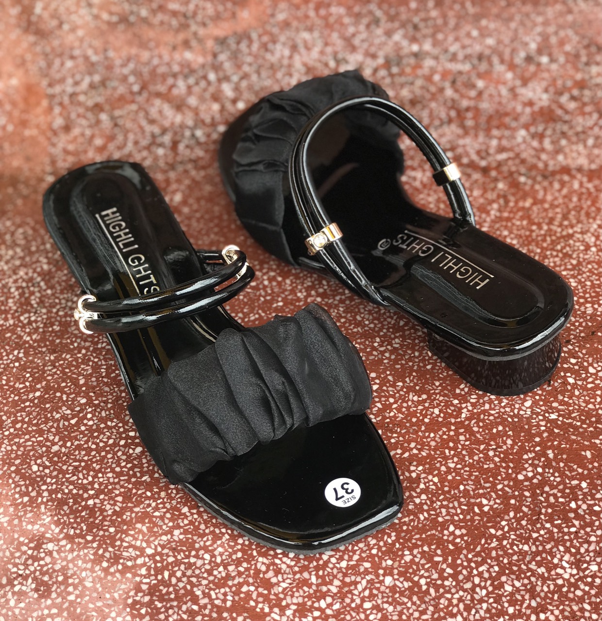 Guốc nữ mang 2 kiểu quai nhún voan giày sandal cao gót