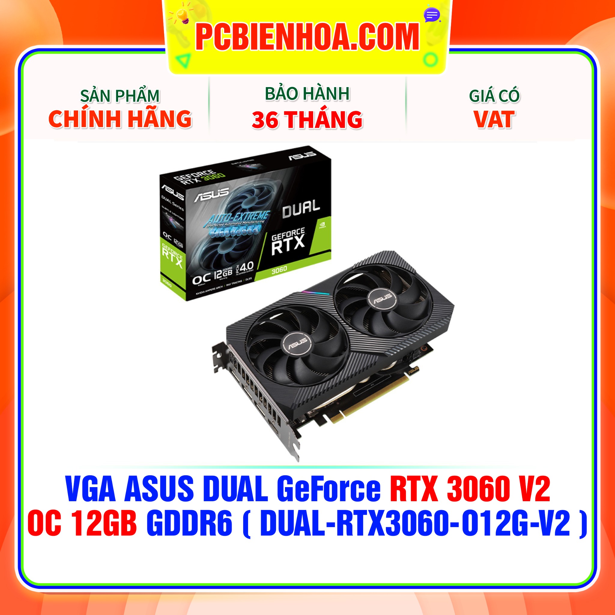 VGA ASUS DUAL GeForce RTX 3060 V2 OC 12GB GDDR6  DUAL-RTX3060-O12G-V2
