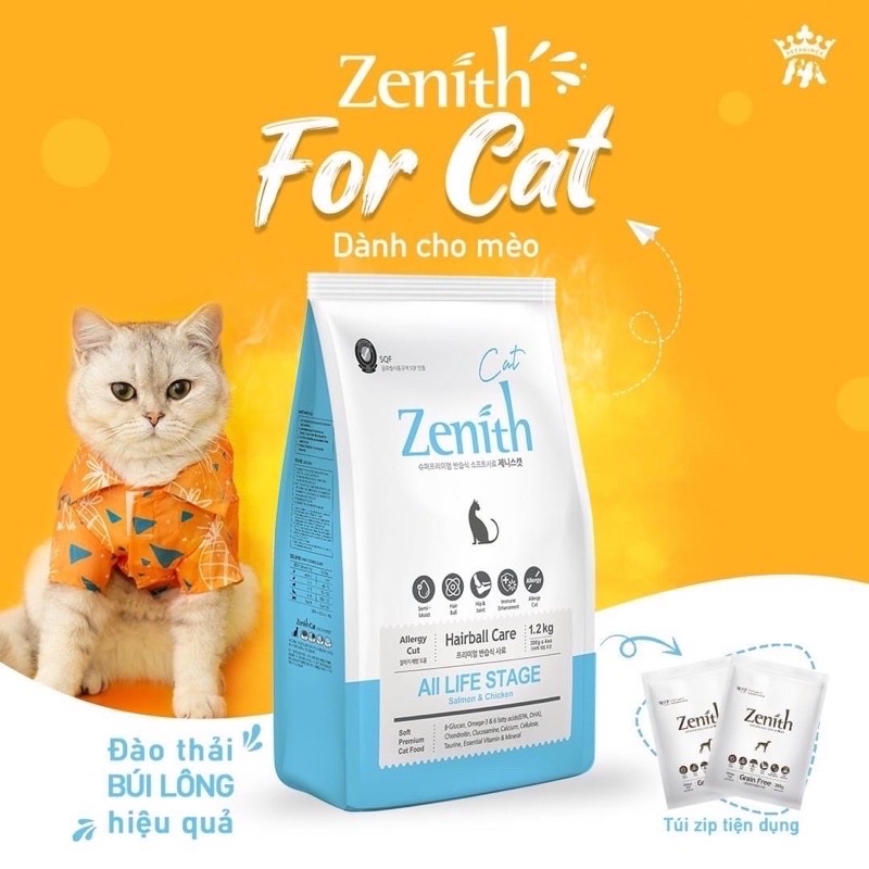 Thức ăn hạt mềm cho mèo vị cá hồi & thịt gà ngừa búi lông cho mọi lứa tuổi Zenith 1.2kg