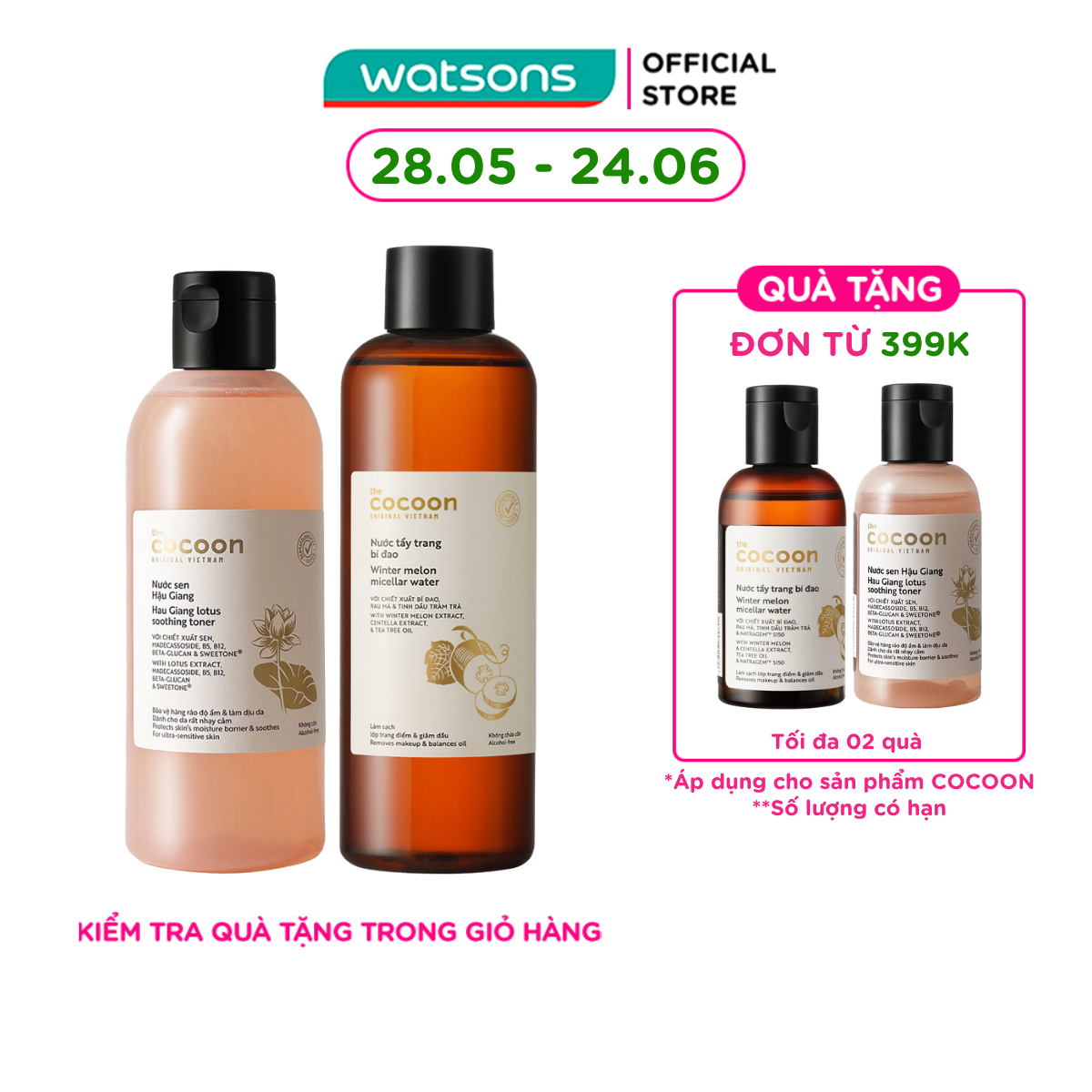 Combo Cocoon (Nước Cân Bằng Sen Hậu Giang 310ml + Nước Tẩy Trang Bí Đao 500ml)