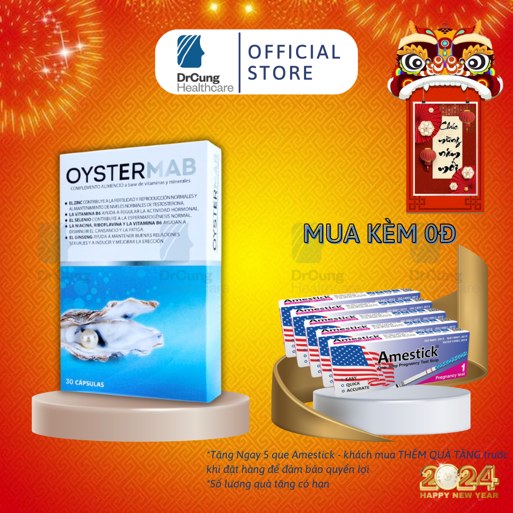 Bác Sĩ Cung OYSTER MAB - Tinh Chất Hàu, Kẽm, CoEnzym Q10, Tăng Cường Sinh Lý Nam, Tăng Khả Năng Sinh Sản (Hộp 30 Viên) [Chính Hãng]