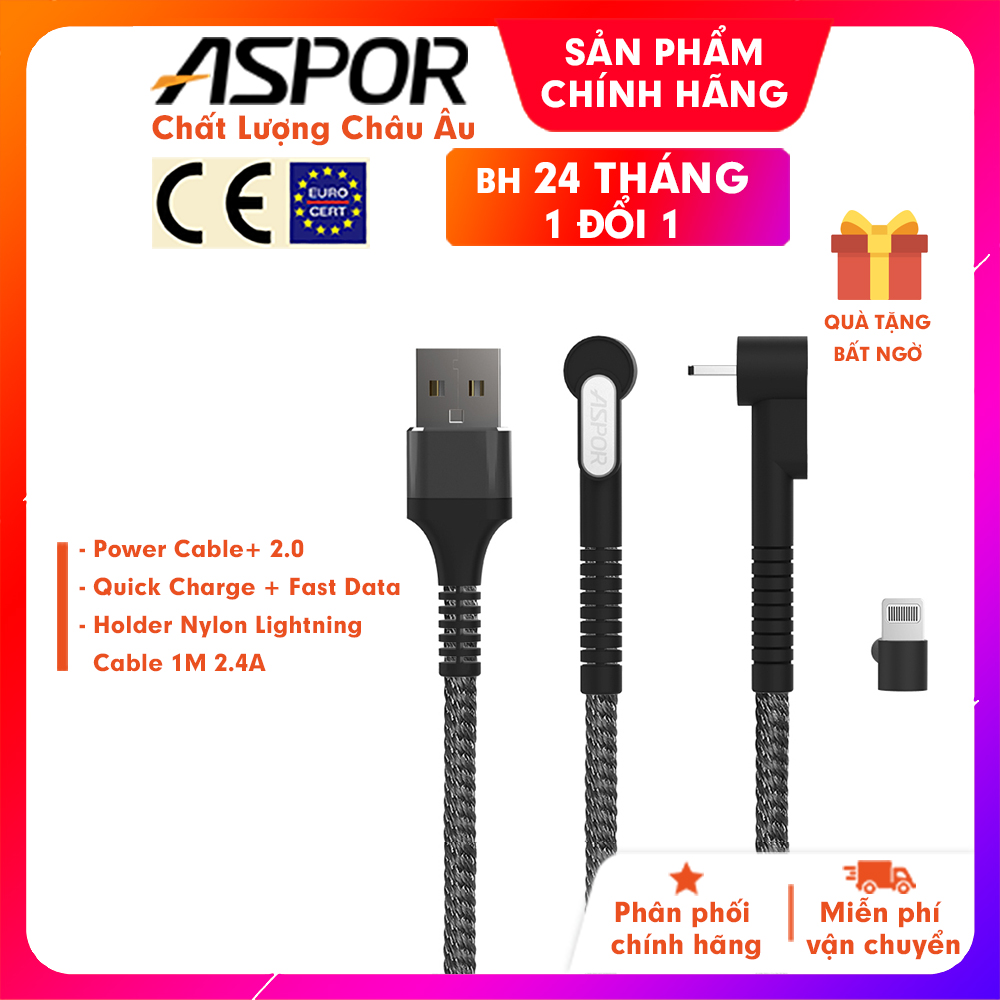 Cáp sạc ASPOR USB-Lightning 2.4A sạc nhanh dài 1m - A186