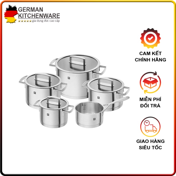 🇩🇪 Bộ nồi Zwilling Vitality nắp kính 5 món, Bộ nồi inox 18/10 cao cấp nhập khẩu Đức 🇩🇪