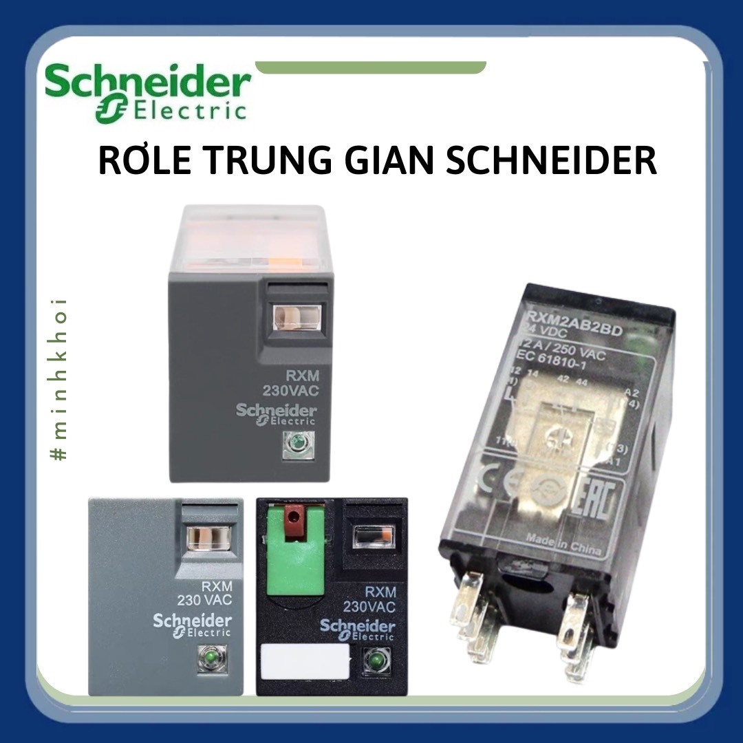 Rơ le trung gian schneider kèm đế 8 chân và 14 chân rxm4lb2p7; relay schneider 220v;24v;12v ;