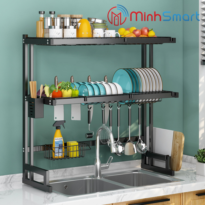 Kệ úp chén đĩa 2 tầng, Kệ úp bát đĩa Inox , Kệ úp bát đĩa trên bồn rửa đa năng
