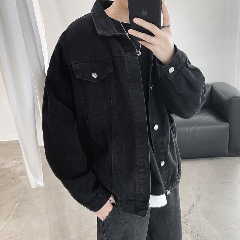Áo Khoác Jean Nam ĐEN TRƠN NAM - Áo Khoác Jeans Thời Trang - Áo Khoác Bò Nam Thời Trang Cao Cấp - 05.144D
