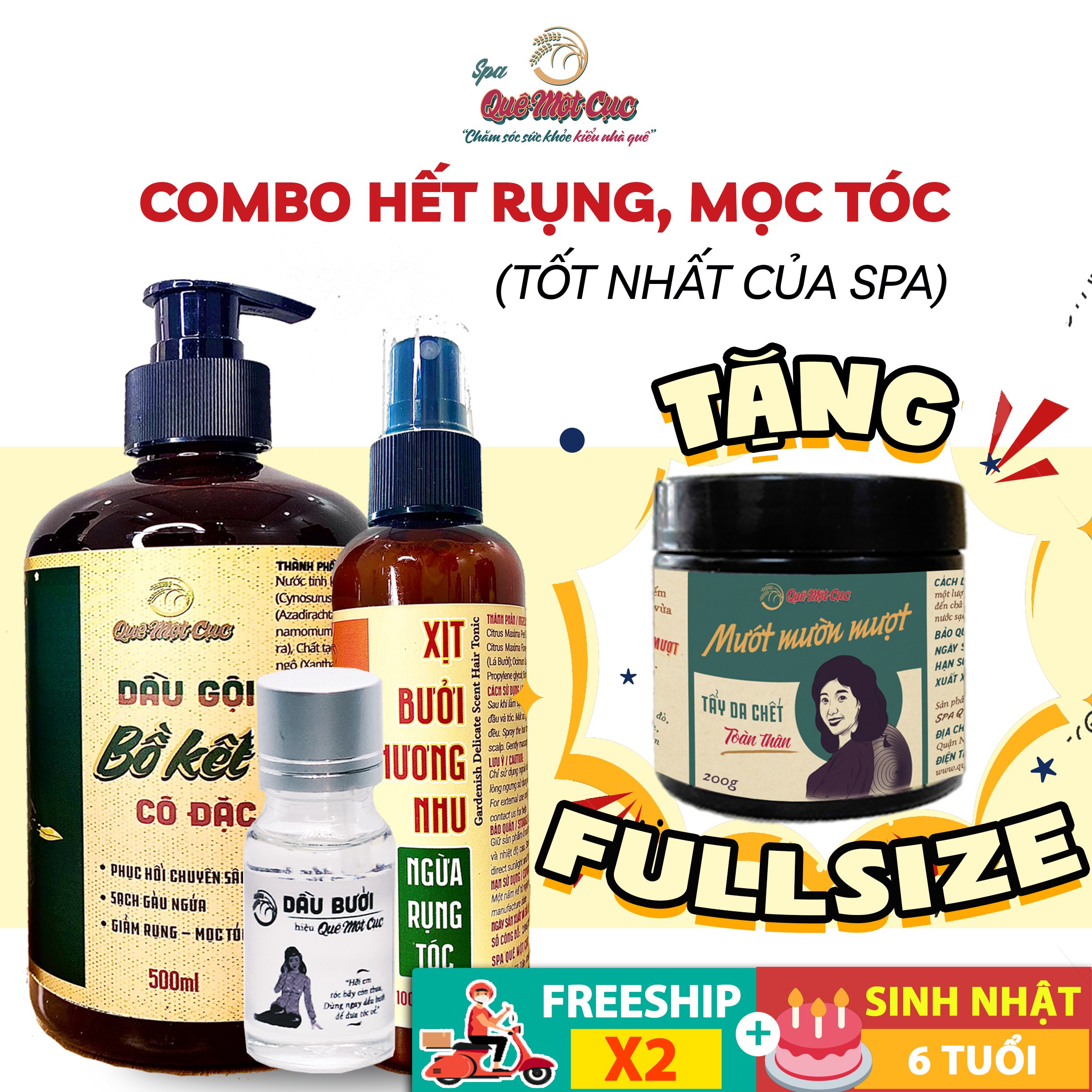 Combo chống rụng tóc,  kích thích mọc tóc con: Dầu gội bồ kết cô đặc; xịt dưỡng tóc; tinh dầu bưởi đậm đặc QUÊ MỘT CỤC