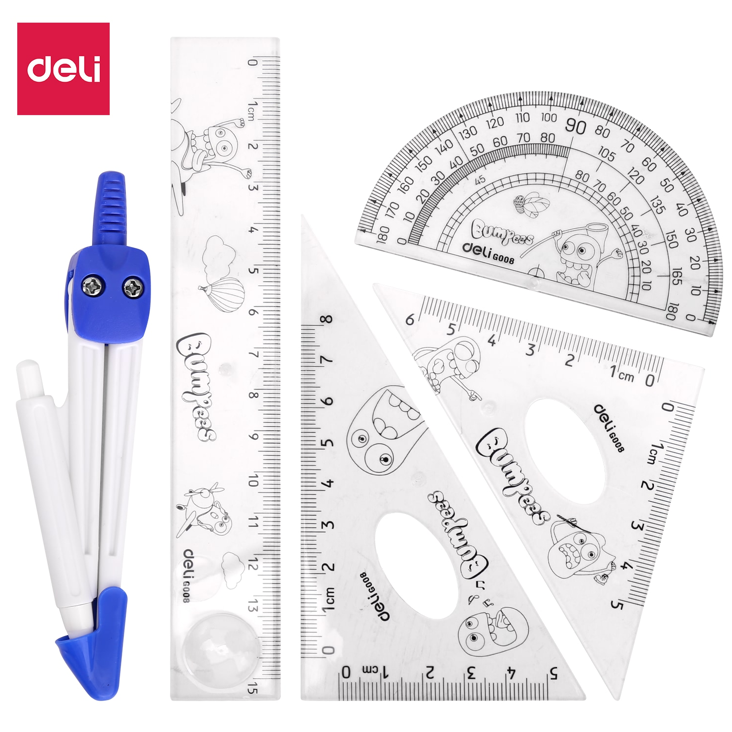 Bộ dụng cụ đo deli - trong suốt gồm 5 dụng cụ/hộp - e9598