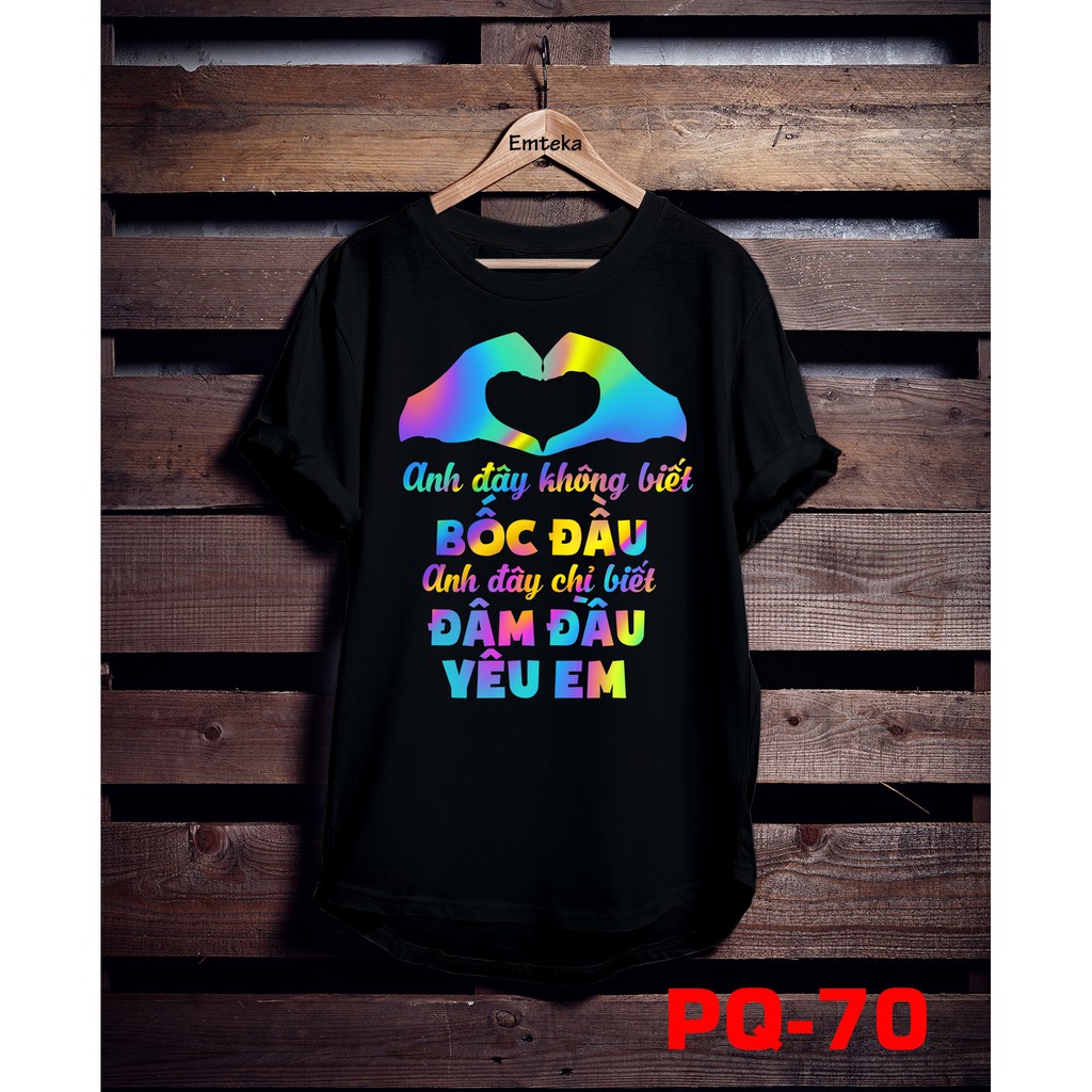 Áo phản quang bảy màu Đâm đầu yêu em, Áo thun nam nữ, quần kaki, quần nữ, sét bộ mặc ở nhà, áo thun tay dài, quần jean ống rộng