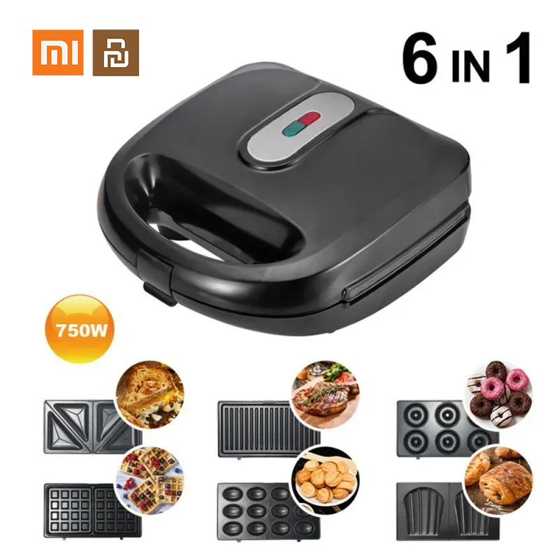 Xiaomi YouPin Máy làm bánh sandwich 6 trong 1 máy làm bánh quế đa năng Chảo Nướng Điện Máy làm bít tết Panini máy làm bữa sáng 220V 750W