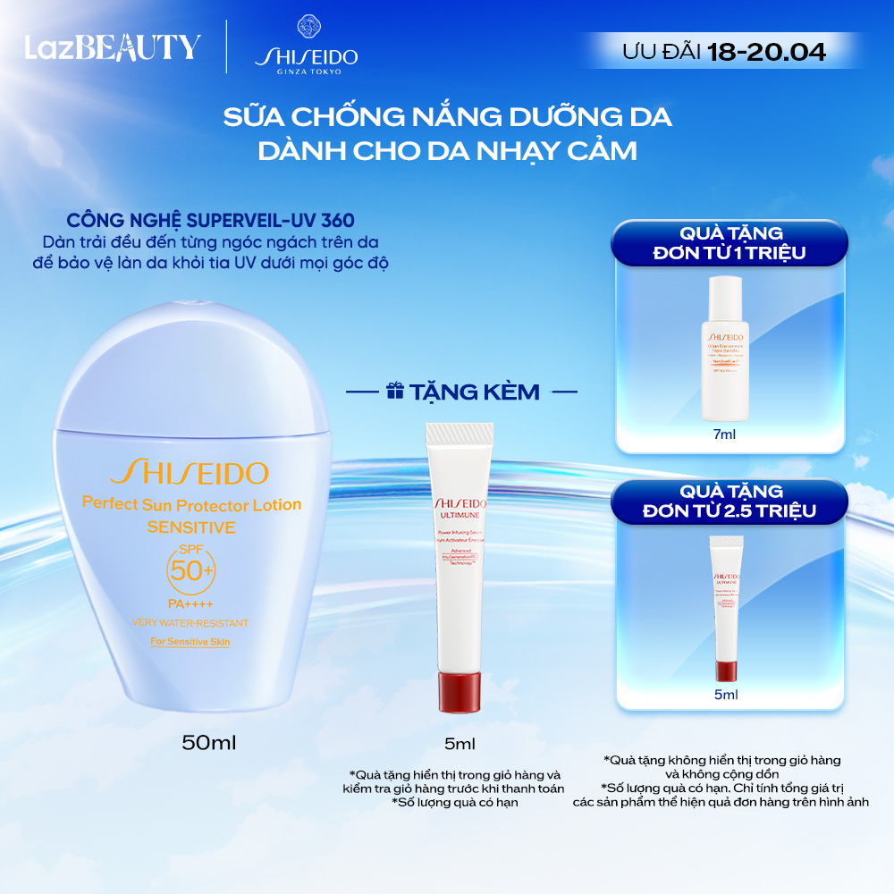 Sữa chống nắng cho da nhạy cảm Shiseido GSC Perfect Sun Protector Lotion Sensitive SPF50+ 50ml
