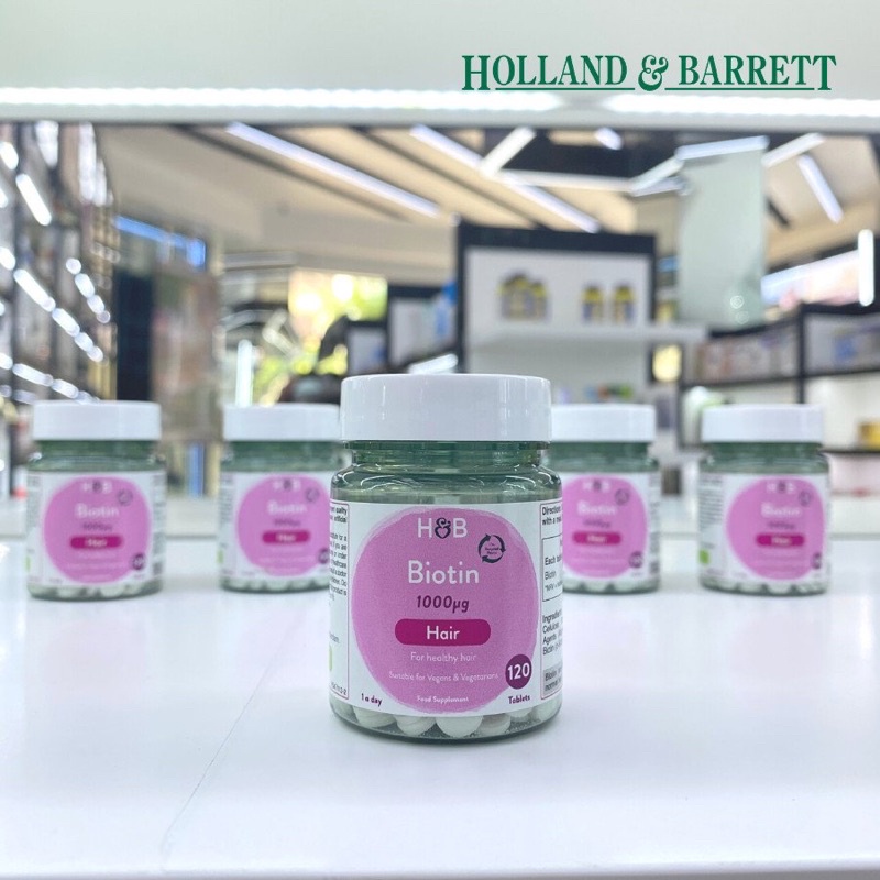 Viên uống mọc tóc Holland and Barret Biotin 1000mg 120 viên Anh Quốc