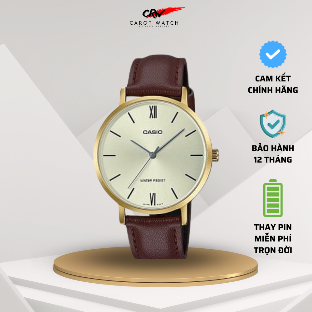 Đồng hồ nữ dây da casio ltp-vt01gl-9b chống nước