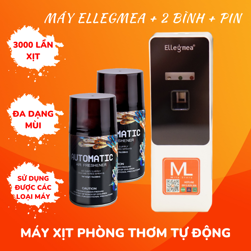 Combo 1 máy + 2 bình xịt thơm phòng tự động ellegmea