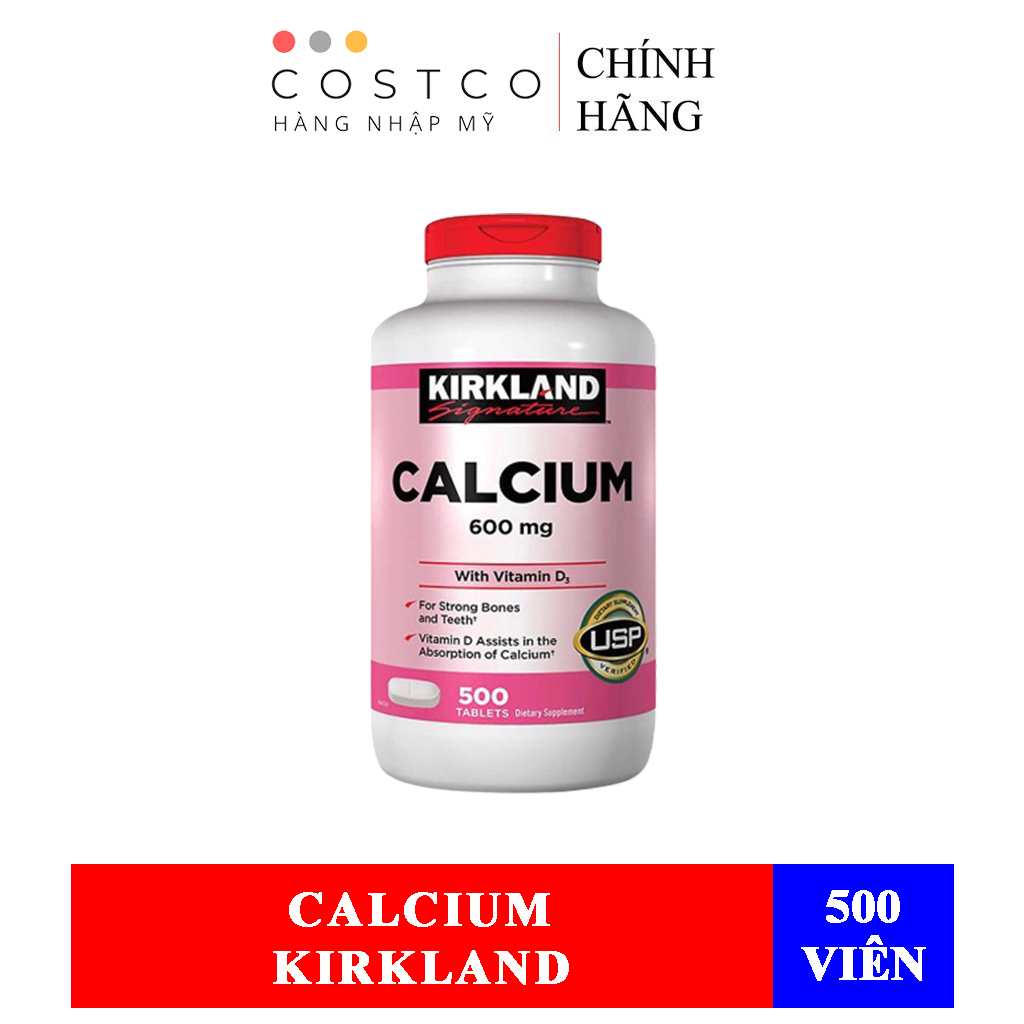 Viên Uống Bổ Sung Canxi &amp; Vitamin D3 Kirkland Calcium With Vitamin D3 600mg (1 Hủ/500 Viên)