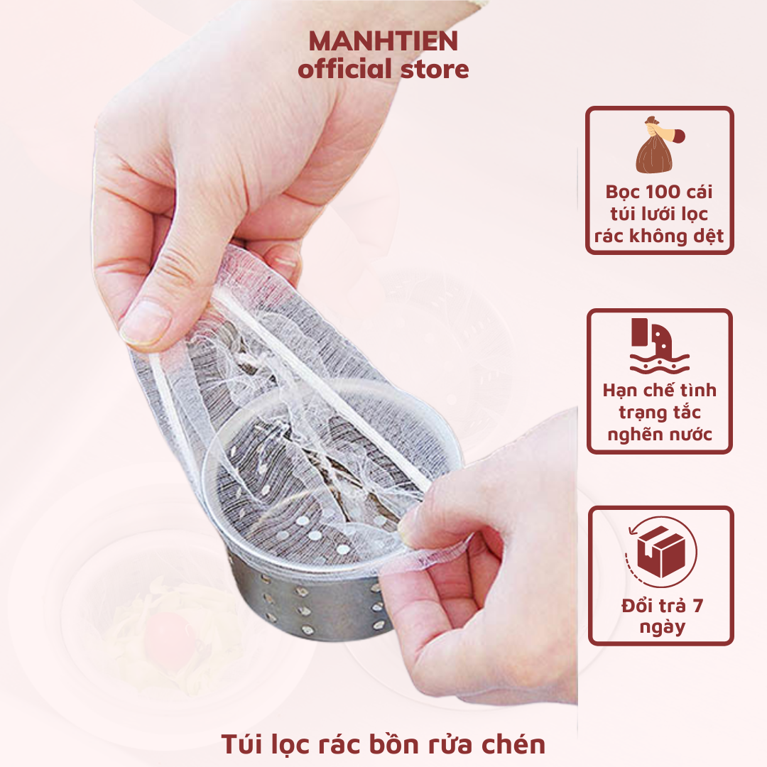 Combo 100 túi lọc rác bồn rửa chén túi rác lưới túi lọc DTM