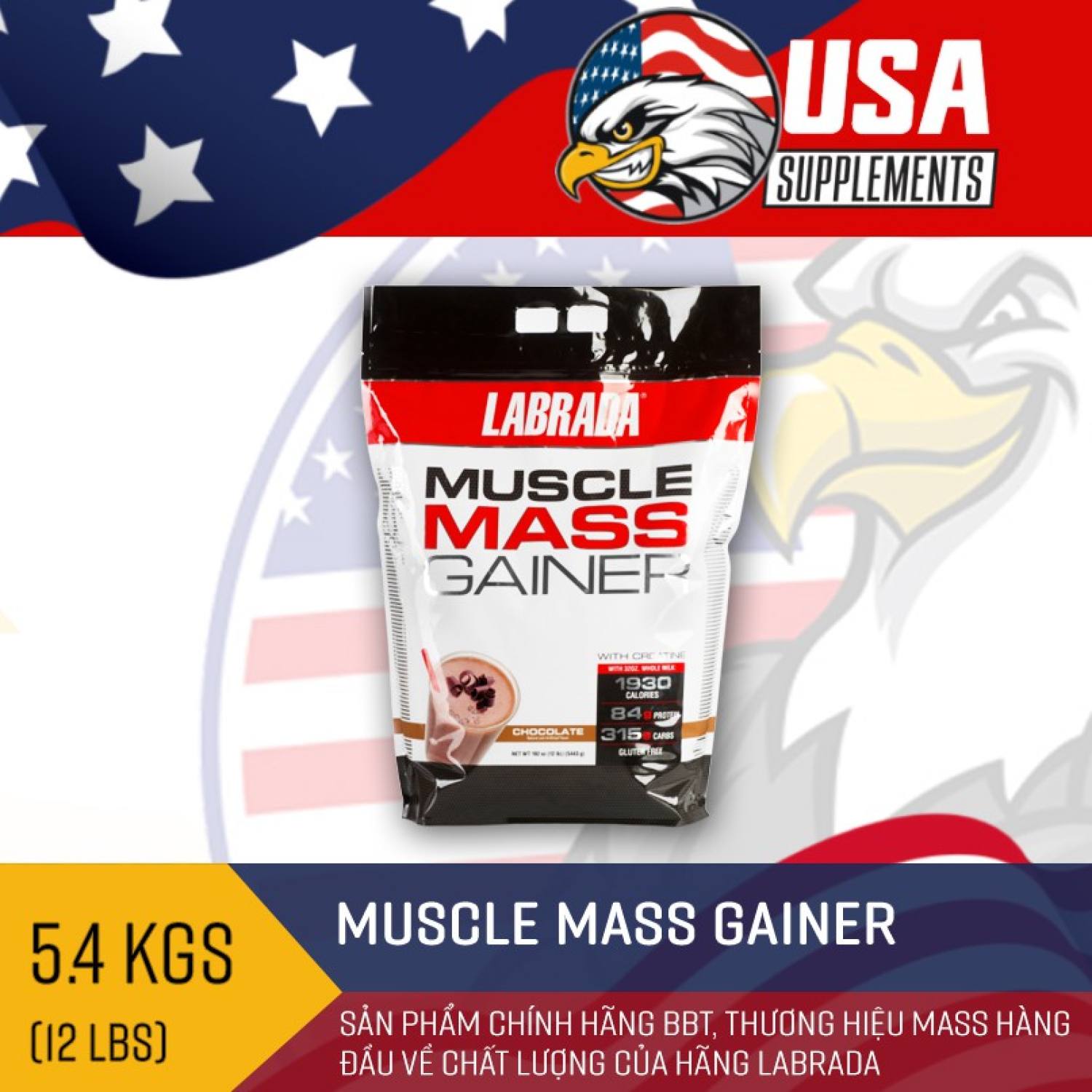Sữa tăng cân, tăng cơ Muscle Mass Gainer - hàng chính hãng - 12Lbs