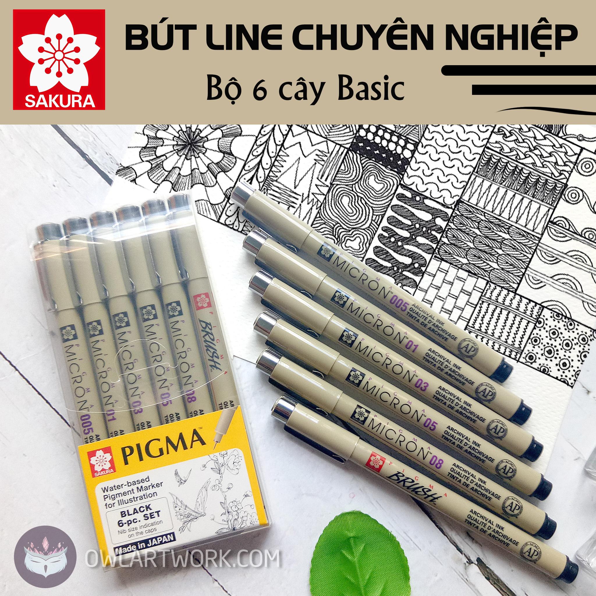[HCM]Bộ 6 Bút Vẽ Đi Nét Cơ Bản (Basic) Sakura Micron