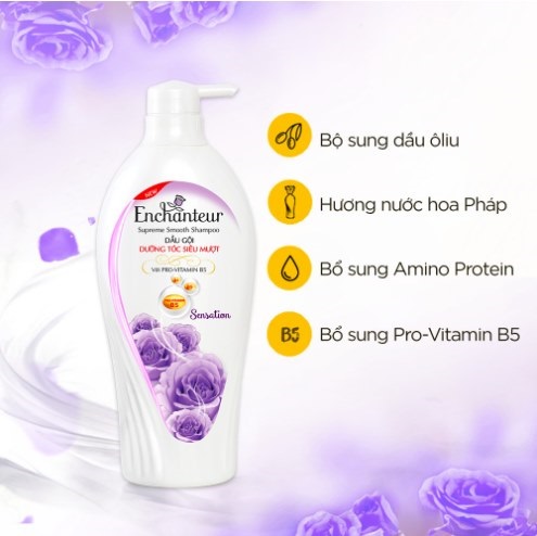 Dầu gội Enchanteur Dưỡng Tóc siêu mượt Charming Màu tím/ Sensation 650 gr DGE02