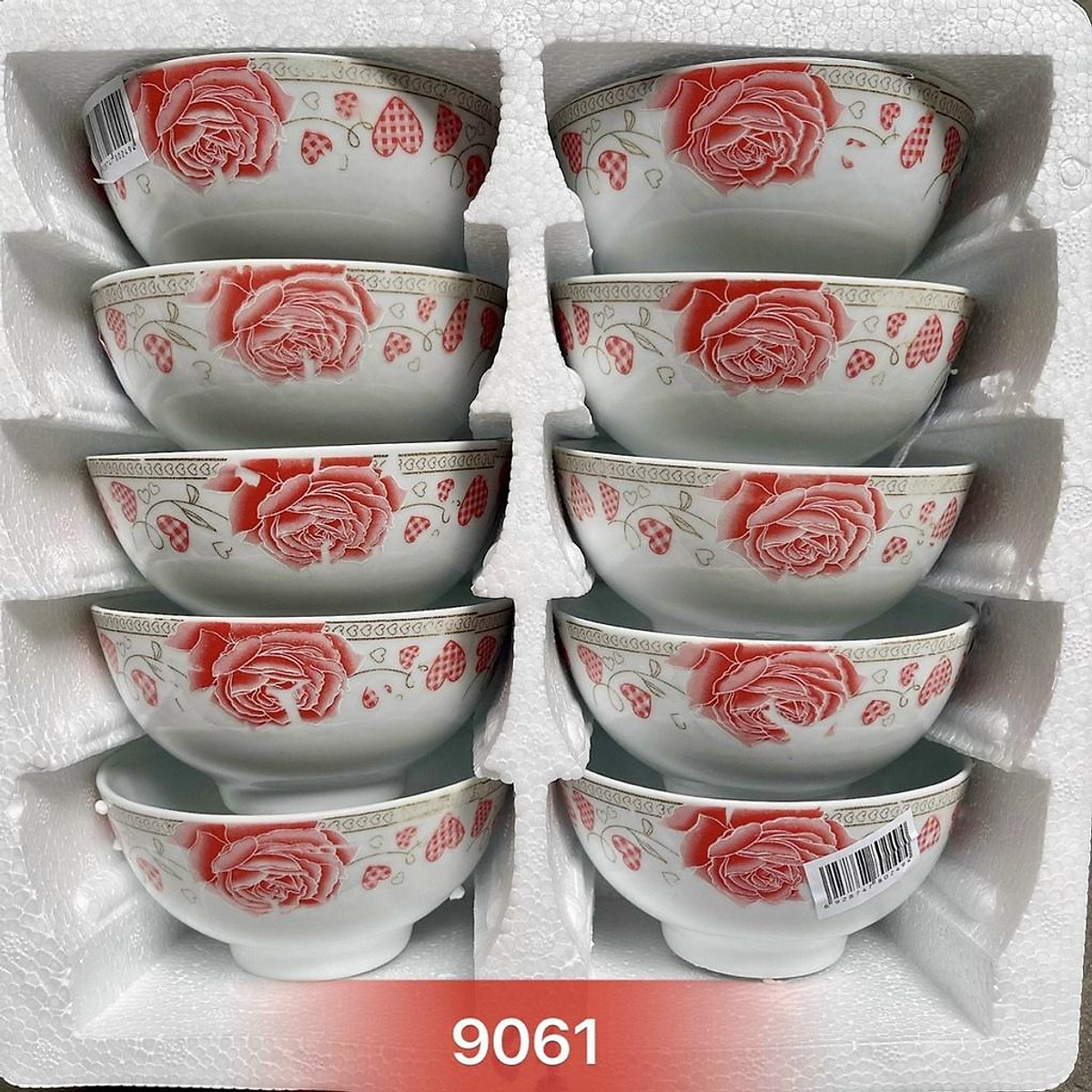 Bộ 10 chén sứ hoa văn ngẫu nhiên siêu đẹp cho gia đình