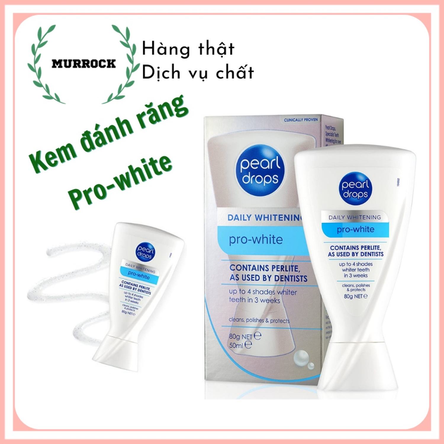 Kem đánh răng Pearl Drops Daily Whitening Pro-White trắng răng 50ml UK Anh Quốc