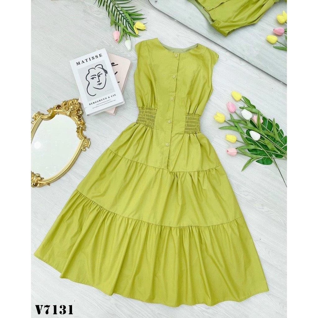 Đầm váy maxi nữ xanh lá lime nổi bật sáng da đi biển dạo phố nt7112