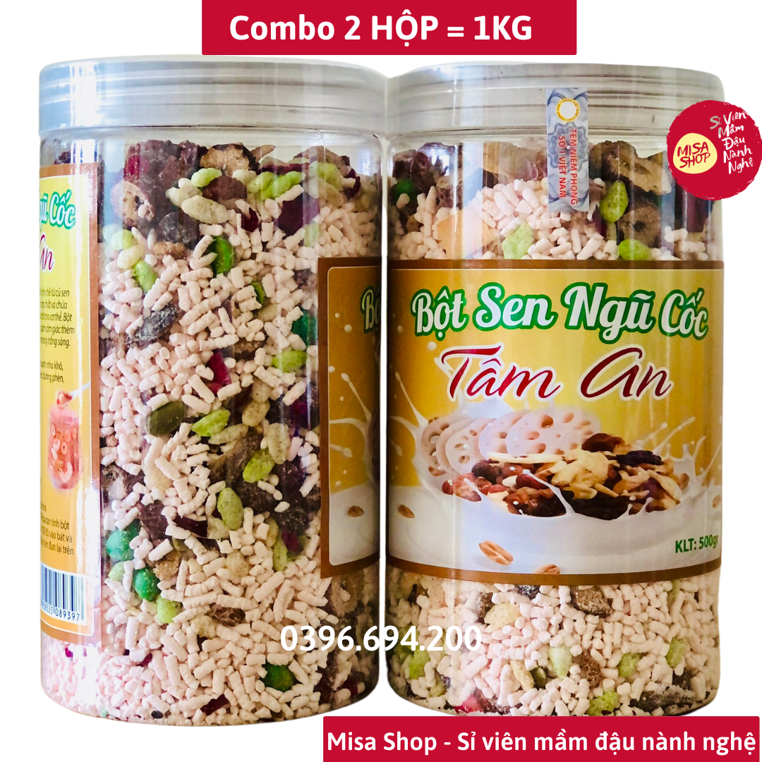 [COMBO 2 Hộp = 1Kg] Bột Củ Sen Ngũ Cốc Mix Hạt Dinh Dưỡng Tâm An Hỗ Trợ Giảm Cân, Ăn Kiêng, Dưỡng Nhan, Ăn Healthy