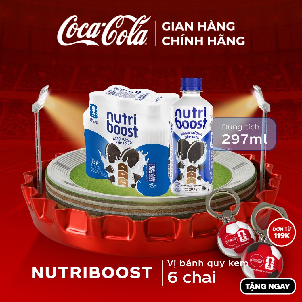 [SIÊU SALE ] Lốc 6 Chai Thực phẩm bổ sung Nước uống sữa trái cây Nutriboost hương bánh quy kem 297ml/Chai Sale 25.05 Coca-Cola Chính Hãng_LD