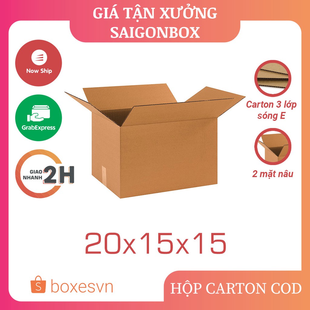 Combo 50 hộp giấy carton size 20x15x15 cm để đóng gói hàng hóa