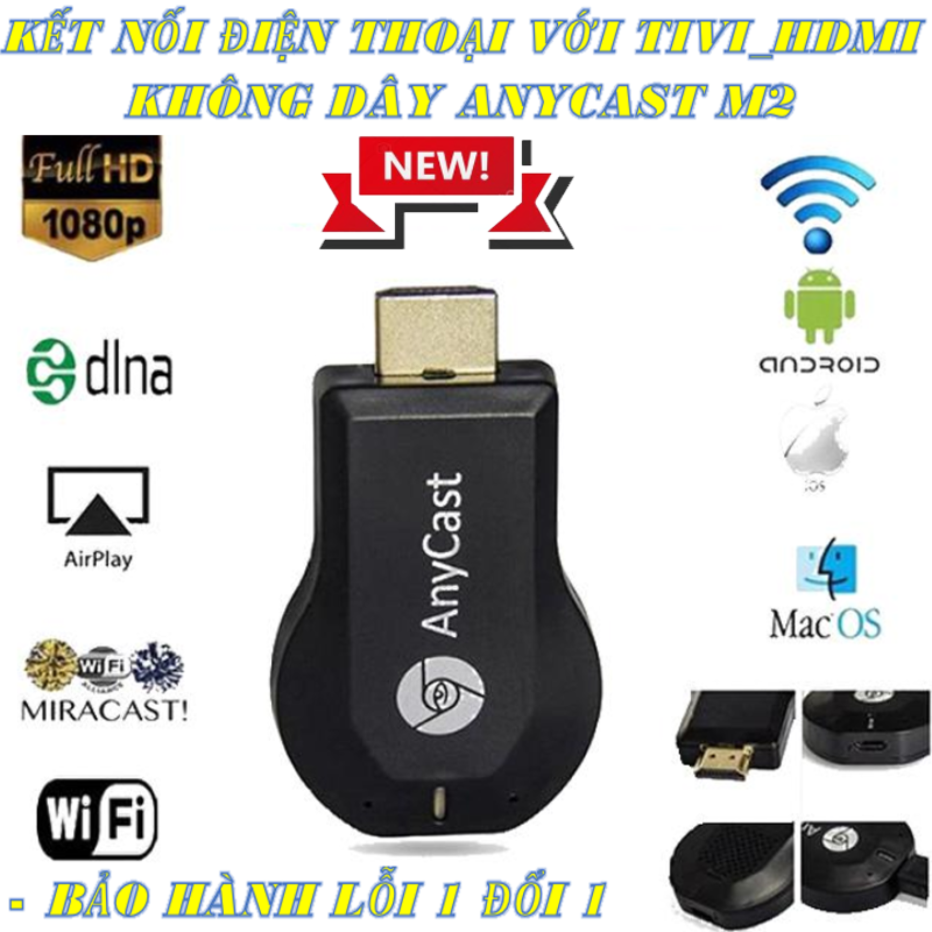 Thiết bị HDMI không dây Anycast - Wifi cho tivi, HDMI M2 không dây cao cấp, truyền tải hình ảnh từ điện thoại, vi tính sang tivi, mua ngay hôm nay giá rẻ sốc.