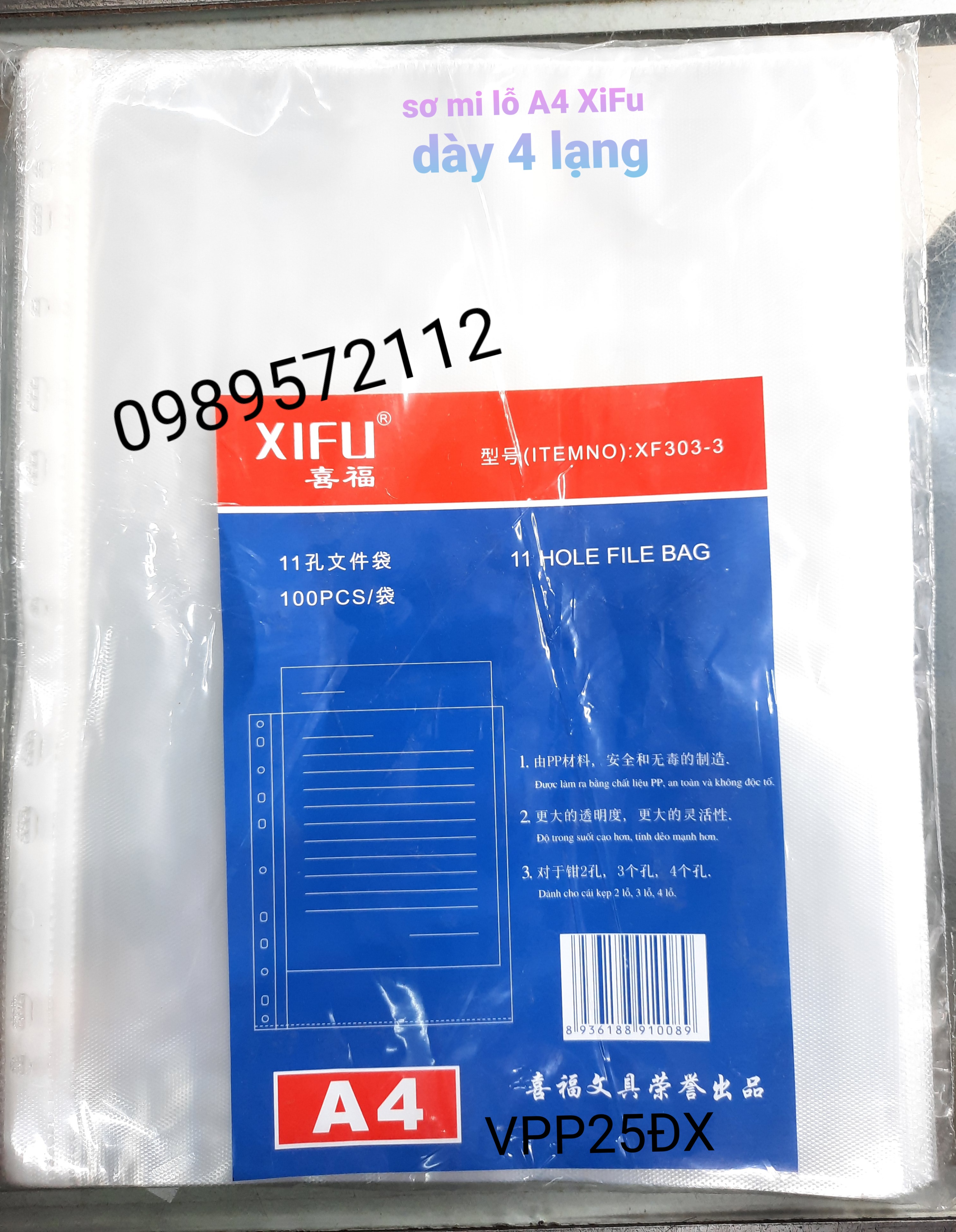 100 cái sơ mi lỗ xifu a4 loại dày . túi 11 lỗ