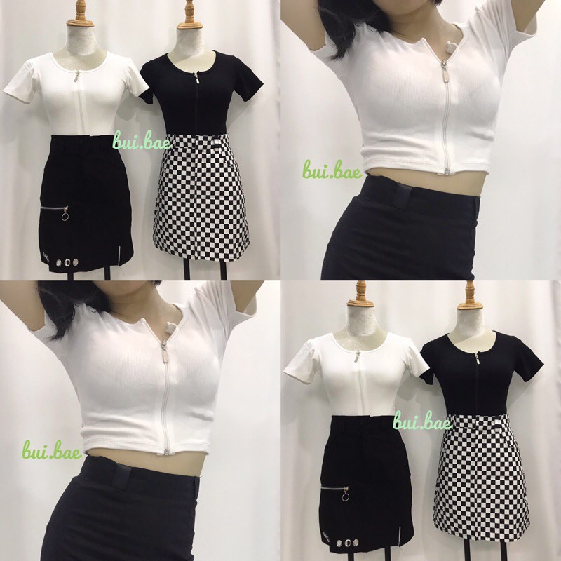 Áo crop top kéo khoá anh that