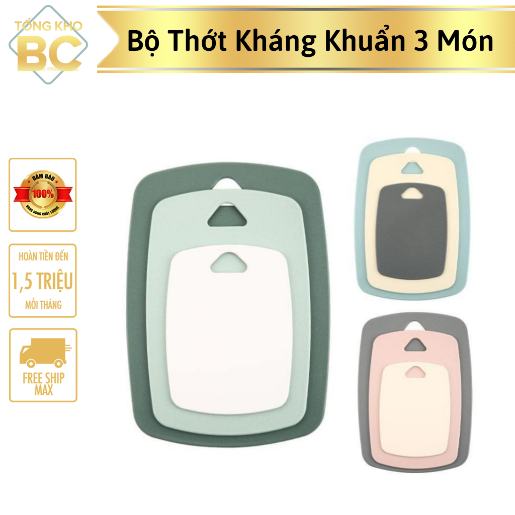 Bộ 3 Thớt Nhựa Kháng Khuẩn Cao Cấp An Toàn Cho Sức Khỏe, Thớt Nhựa 3 Món Chống Trơn Kháng Khuẩn Bảo Vệ Sức Khỏe Cho Gia Đình