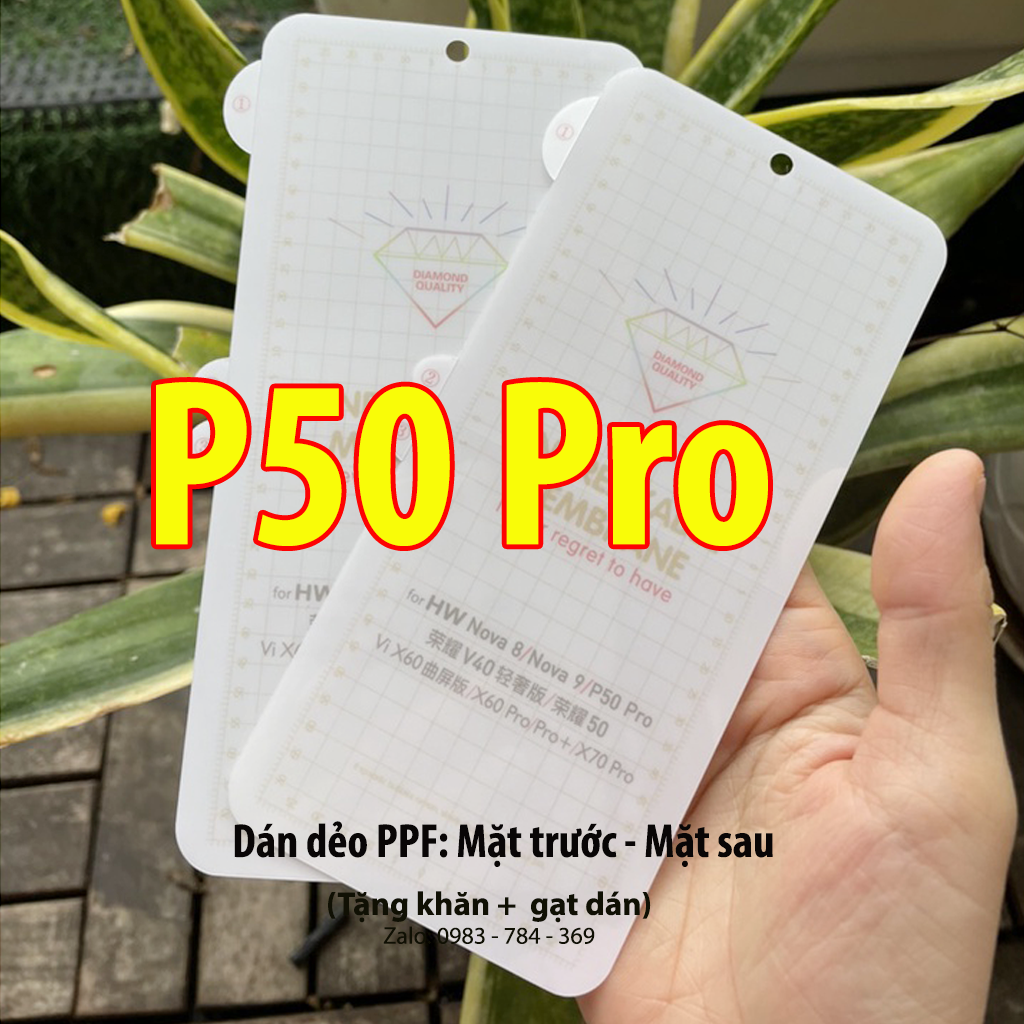Sỉ_Dán PPF Huawei P50 Pro dẻo trong suốt mặt trước, sau + Tặng gạt dán