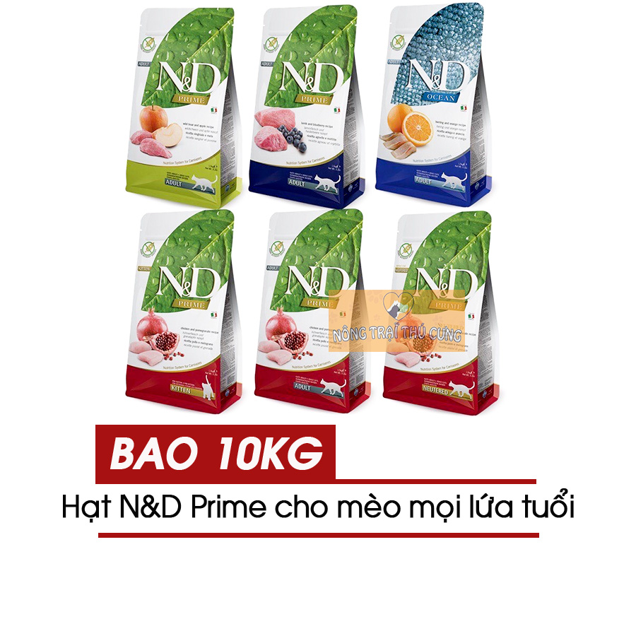 [BAO 10KG] Thức Ăn Hạt N&D PRIME (Farmina) Cho Mèo Mọi Lứa Tuổi - [Nông Trại Thú Cưng]