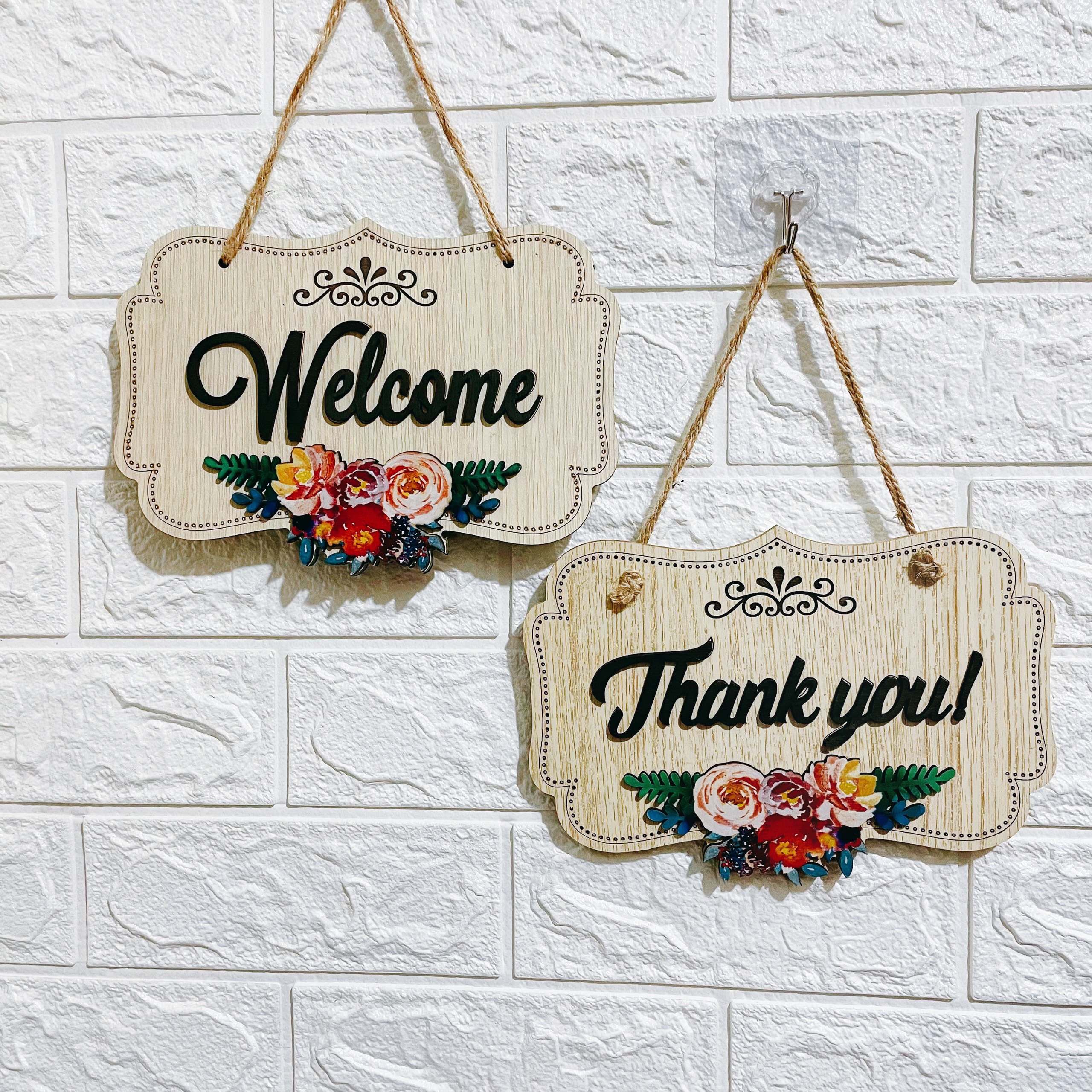 [HCM]BẢNG GỖ TRANG TRÍ DECOR SHOP 2 MẶT - WELCOME THANK YOU - OHAY (Tặng móc treo)