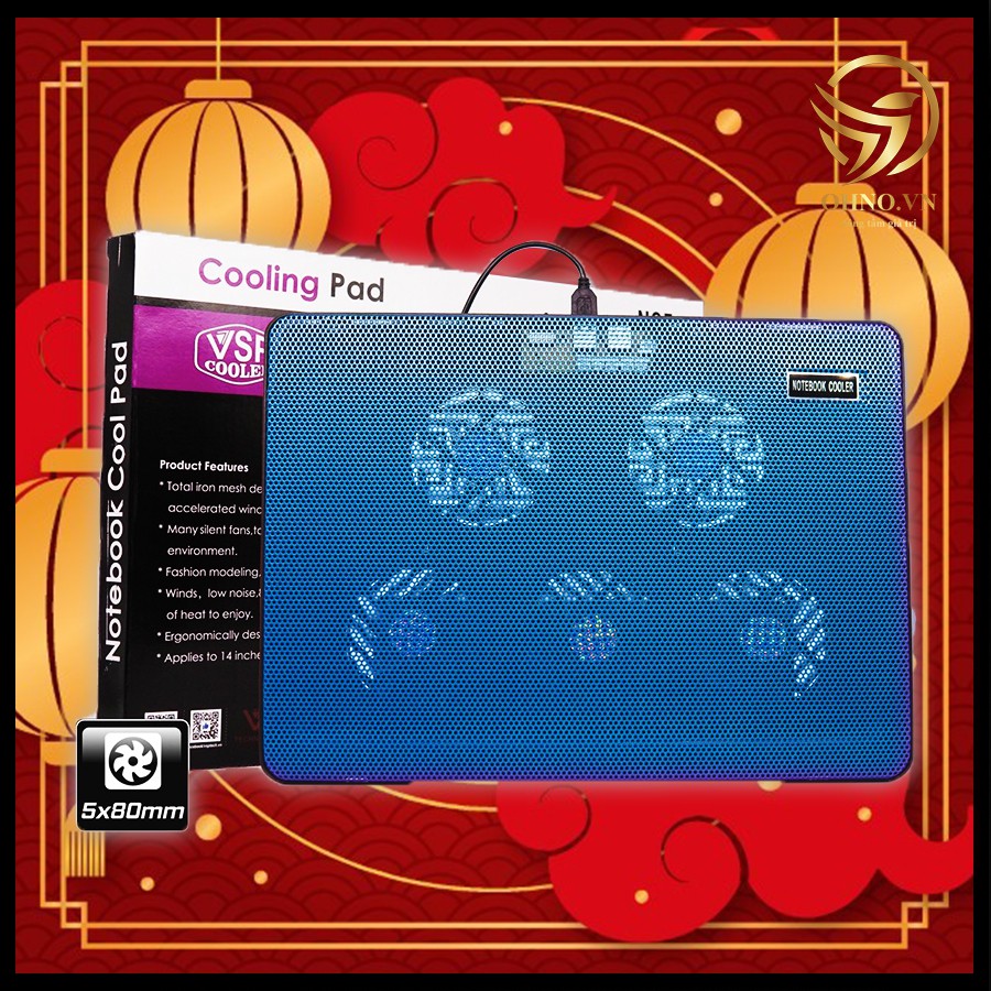 Đế tản nhiệt Laptop VSP COOLER N25 5FAN (12'-17') - Quạt Tản Nhiệt Laptop - hàng chất lượng cao siêu mát BH chính hãng 6 tháng