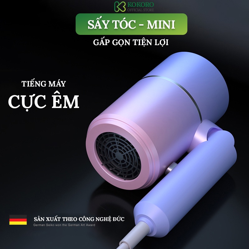 Máy sấy tóc mini KOKORO gấp gọn tạo kiểu tóc chuyên nghiệp công suất lớn 1500w bảo hành 2 Năm