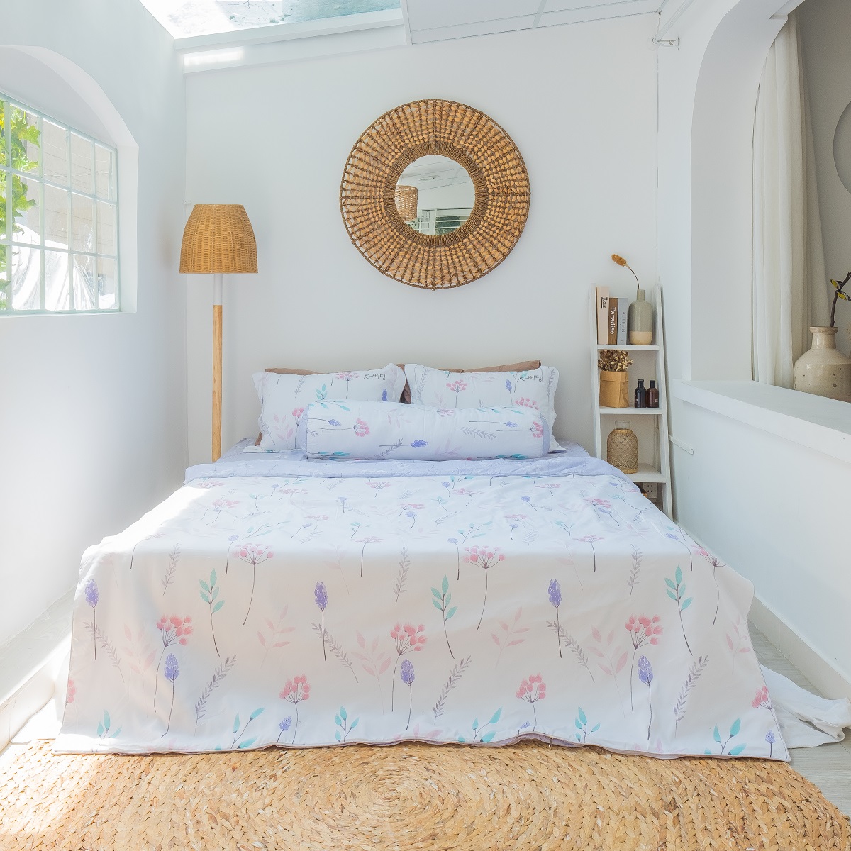 Bộ ga giường K-Bedding KMTP 108 Microtencel Tím Phối Trắng (KHÔNG GỒM CHĂN) gồm 1 ga giường, 2 vỏ gối nằm, 1 vỏ gối ôm  Everon chăn ga gối nệm Hàn Quốc