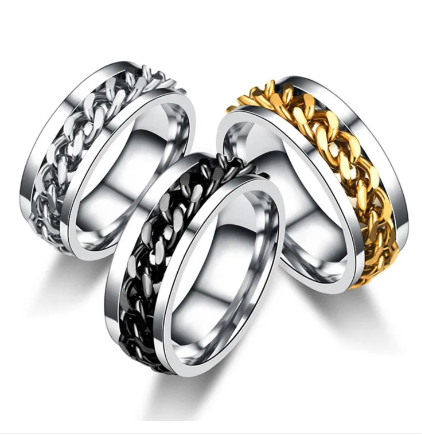 Nhẫn thép titan không gỉ nam nữ  nhẫn xoay phối dây xích Nhẫn Nam Đẹp, Nhẫn Nam Thời Trang Phong Cách