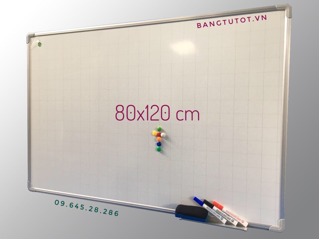 Bảng từ trắng viết bút dạ 80x120cm - tặng Bông lau, bút dạ, nam châm.